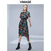VIMAGE纬漫纪秋季新款镂空挂脖圆领复古印花收腰连衣裙女显瘦V1407008 商品缩略图1