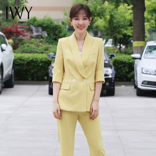 IWY/主持人同款黄色五分袖喇叭裤西装套装CP9175 商品图0