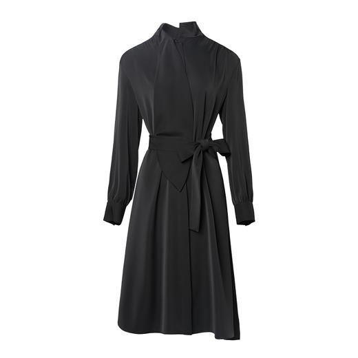 VIMAGE纬漫纪秋季新款个性飘带亚光缎面显瘦收腰衬衫连衣裙女V1407013 商品图4