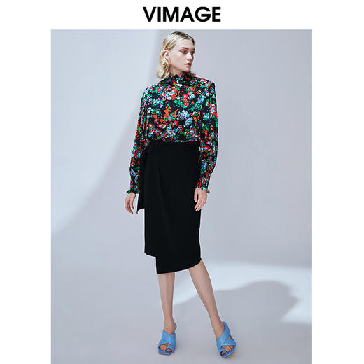 VIMAGE纬漫纪秋季新款时尚通勤不规则下摆修身包臀半身裙女裙V1406008 商品图1