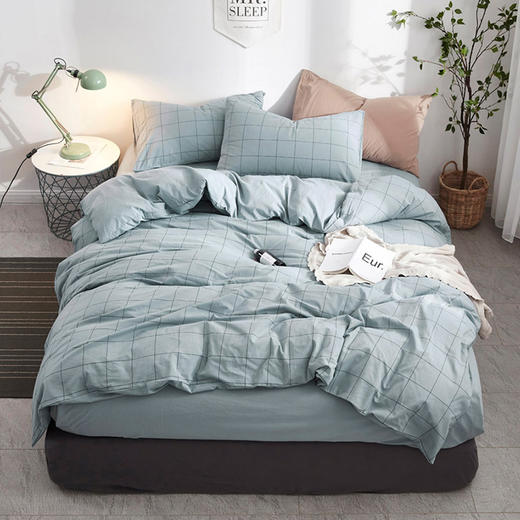 良品汇馆 | 水洗棉 格纹四件套 无印风格 （多颜色 多尺寸） 商品图0