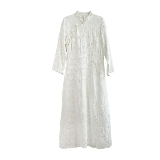 YM-9569新款文艺刺绣透气棉麻气质中长款旗袍裙 商品图4