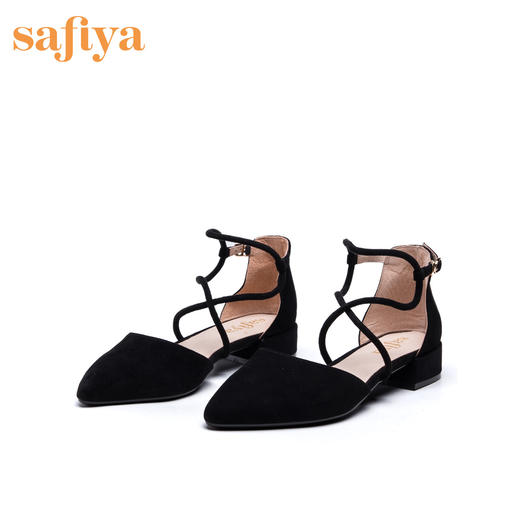 【限时秒杀】safiya索菲娅尖头绒面羊皮单鞋低跟绑带中空凉鞋2019春秋SF91114095 商品图0