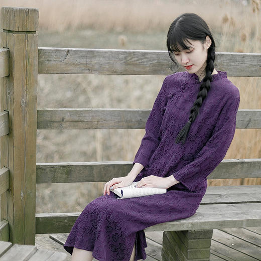 YM-9569新款文艺刺绣透气棉麻气质中长款旗袍裙 商品图2