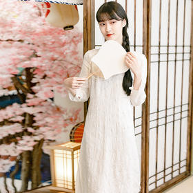 YM-9569新款文艺刺绣透气棉麻气质中长款旗袍裙