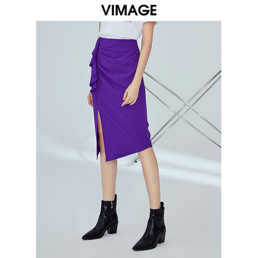 VIMAGE纬漫纪夏季优雅时尚高腰开叉百搭半身裙包臀裙女V1206802 商品图5