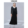 VIMAGE纬漫纪秋款时尚性大V领复古泡泡袖修身礼服连衣裙V1477005 商品缩略图1