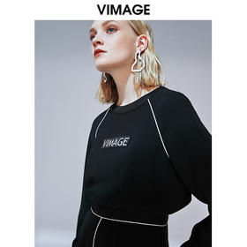 VIMAGE纬漫纪秋款时尚休闲logo印花包臀假两件卫衣连衣裙V1477004