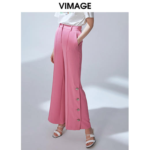 VIMAGE纬漫纪秋款时尚宽松百搭纽扣装饰西装微喇裤女显瘦V1405009 商品图0