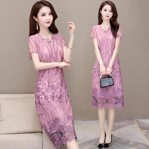 YW-TYH20A76气质高贵阔太太，刺绣中长款连衣裙 商品图2