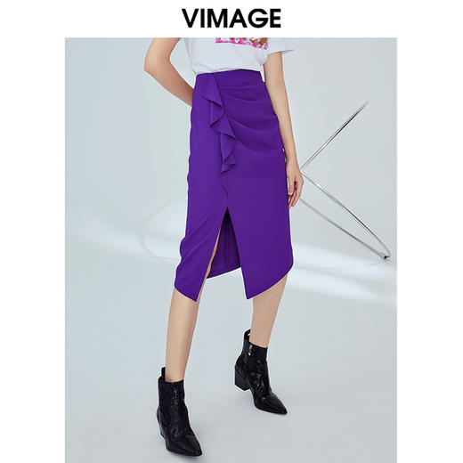 VIMAGE纬漫纪夏季优雅时尚高腰开叉百搭半身裙包臀裙女V1206802 商品图4