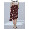 VIMAGE纬漫纪秋季新款复古印花港风显瘦包臀不规则下摆半身裙V1406007 商品缩略图3