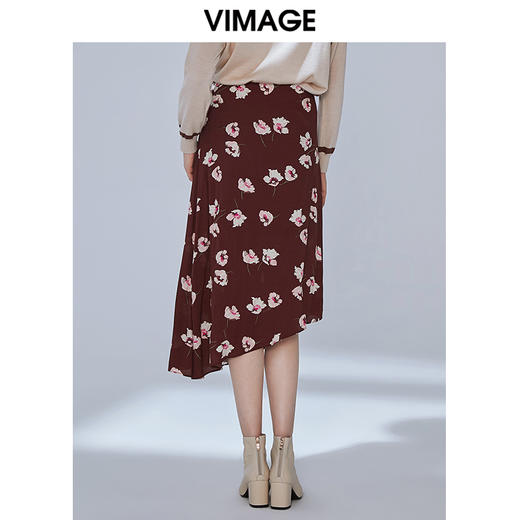 VIMAGE纬漫纪秋季新款复古印花港风显瘦包臀不规则下摆半身裙V1406007 商品图3