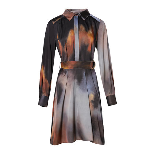 VIMAGE纬漫纪秋季新款时尚个性扎染撞色印花收腰衬衫连衣裙女V1407009 商品图4