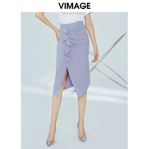 VIMAGE纬漫纪夏季优雅时尚高腰开叉百搭半身裙包臀裙女V1206802 商品图8