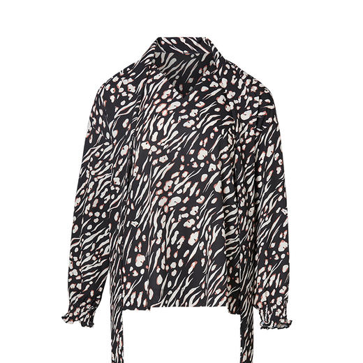 VIMAGE纬漫纪秋款时尚复古高领系带泡泡袖印花衬衫女上衣V1413009 商品图4