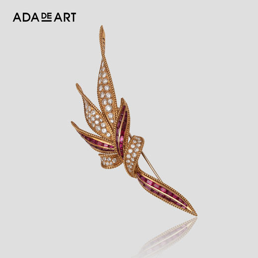 馆藏chaumet#20世纪尚美chaumet缎带结#18k金钻石红宝石胸针