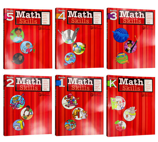 数学技巧 幼儿园一二三四五年级6本合集 英文原版 Flash Kids Math Skills Grade K-5 家庭英文学习辅导练习册 英文版进口英语书籍 商品图1