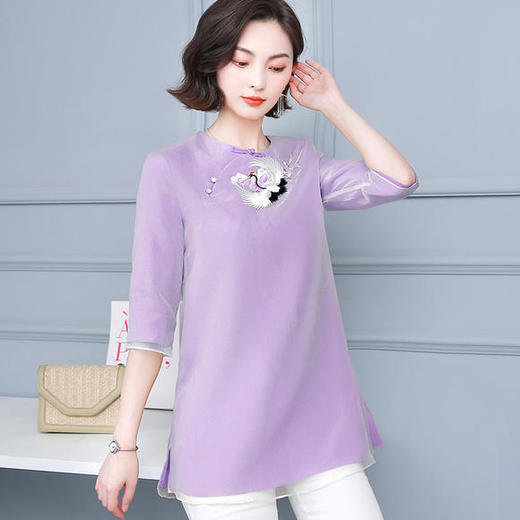 DJ-NL2032夏新款复古刺绣改良版旗袍上衣 商品图0