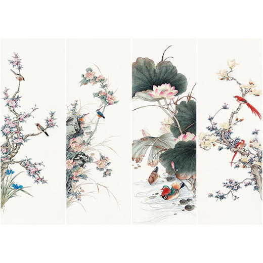 陈军 工笔白描底稿 四条屏花鸟图 cj60