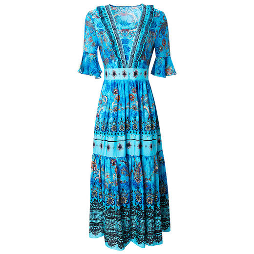 FMY-F20XL33148夏装新款复古收腰遮肚子显瘦印花雪纺连衣裙 商品图4