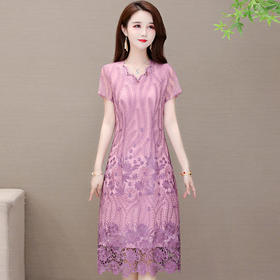 YW-TYH20A76气质高贵阔太太，刺绣中长款连衣裙