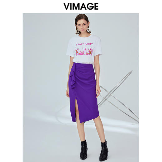 VIMAGE纬漫纪夏季优雅时尚高腰开叉百搭半身裙包臀裙女V1206802 商品图2