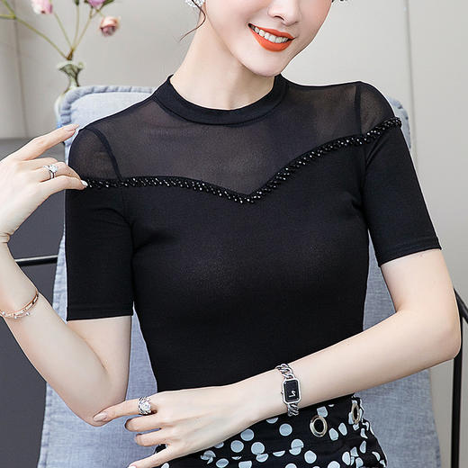 CHT-7321夏新款短袖t恤网纱打底衫显瘦气质减龄上衣薄 商品图2