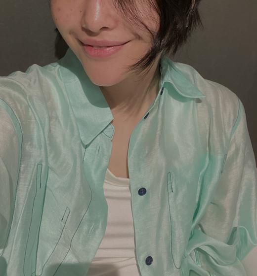 HIDEMI “自由是生命的氧气”/氧气绿天丝亚麻口袋设计感衬衫 商品图3