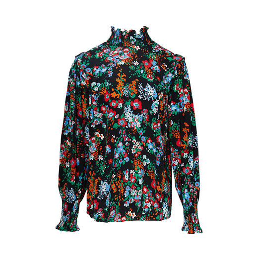 VIMAGE纬漫纪秋款个性复古高领宫廷泡泡袖印花衬衫女上衣V1413007 商品图4