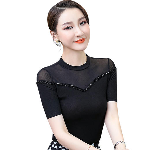 CHT-7321夏新款短袖t恤网纱打底衫显瘦气质减龄上衣薄 商品图3
