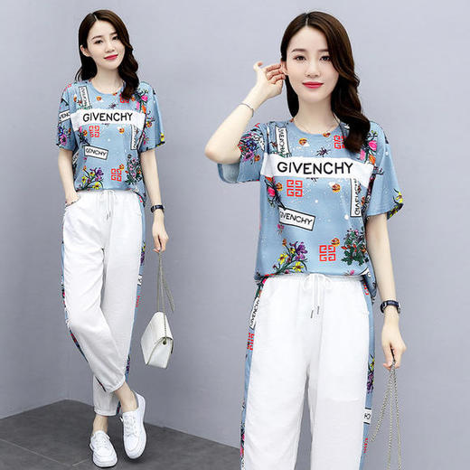 HR-GJC2905P105时尚休闲，气质印花上衣+小脚休闲裤两件套 商品图4