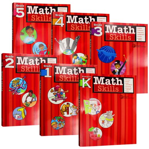 数学技巧 幼儿园一二三四五年级6本合集 英文原版 Flash Kids Math Skills Grade K-5 家庭英文学习辅导练习册 英文版进口英语书籍 商品图0