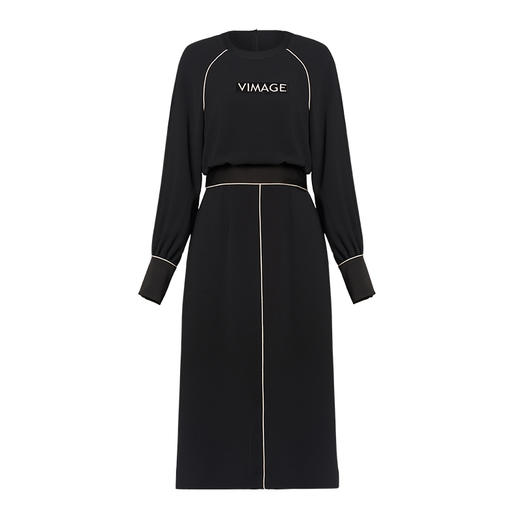 VIMAGE纬漫纪秋款时尚休闲logo印花包臀假两件卫衣连衣裙V1477004 商品图4