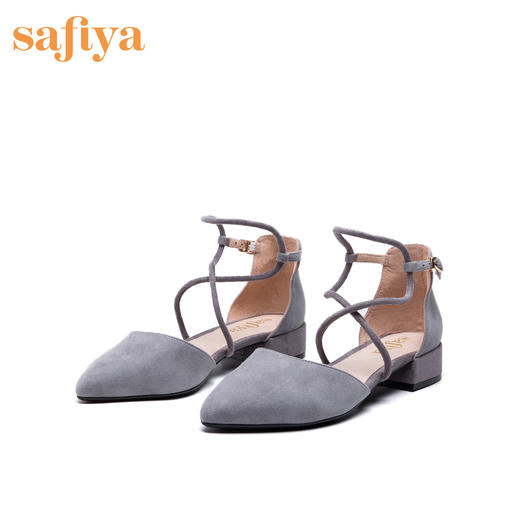 【限时秒杀】safiya索菲娅尖头绒面羊皮单鞋低跟绑带中空凉鞋2019春秋SF91114095 商品图1