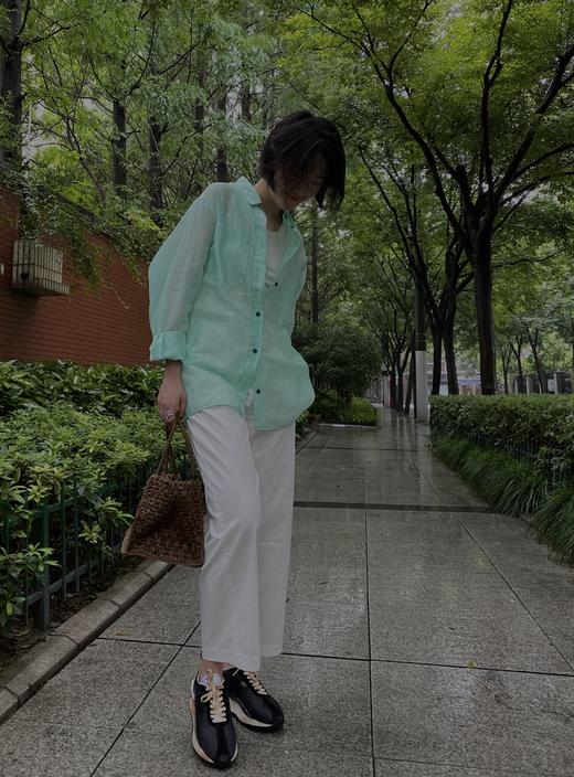 HIDEMI “自由是生命的氧气”/氧气绿天丝亚麻口袋设计感衬衫 商品图4