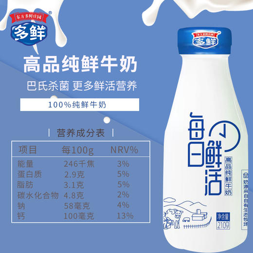 多鲜高品纯鲜纯奶210g*30瓶（月套餐，每天配送）【送2袋多鲜巴氏鲜牛奶】 商品图2