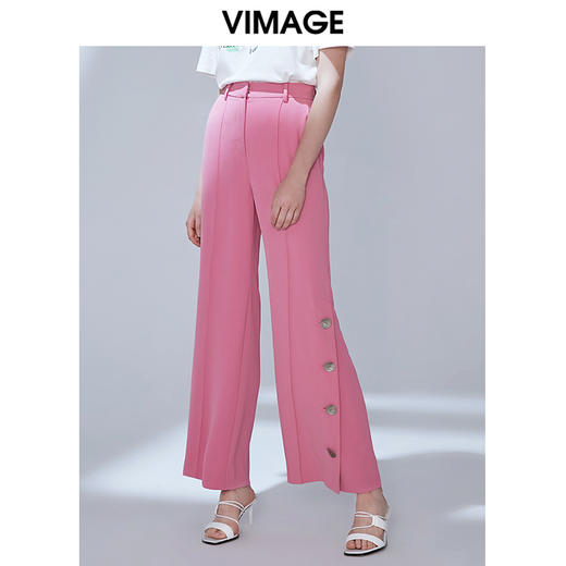 VIMAGE纬漫纪秋款时尚宽松百搭纽扣装饰西装微喇裤女显瘦V1405009 商品图2