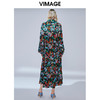 VIMAGE纬漫纪秋季新款时尚个性复古印花饱和色收腰连衣裙长裙V1407007 商品缩略图3