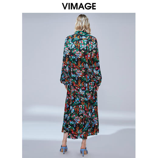 VIMAGE纬漫纪秋季新款时尚个性复古印花饱和色收腰连衣裙长裙V1407007 商品图3