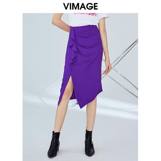 VIMAGE纬漫纪夏季优雅时尚高腰开叉百搭半身裙包臀裙女V1206802 商品图0