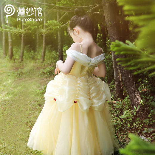 pureshare 女童连衣裙夏款贝尔公主裙礼服蓬蓬纱裙-金色玫瑰公主裙 商品图0