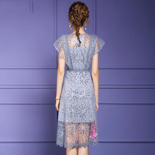 FMY-F20XL33040夏季名媛淑女减龄亮片超仙网布绣花连衣裙 商品图3