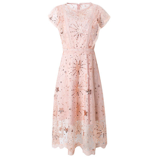 FMY-F20XL33040夏季名媛淑女减龄亮片超仙网布绣花连衣裙 商品图4