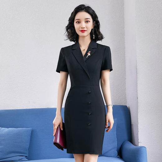 QZT-A1956-1新款韩版2020优雅西装领裙职业工作服 商品图1
