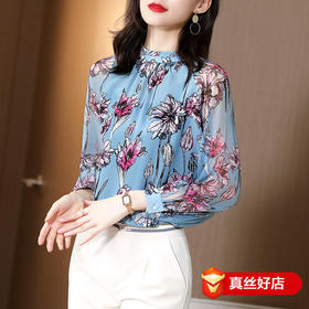 SS-L9047新款气质立领时尚宽松大码印花真丝衬衫