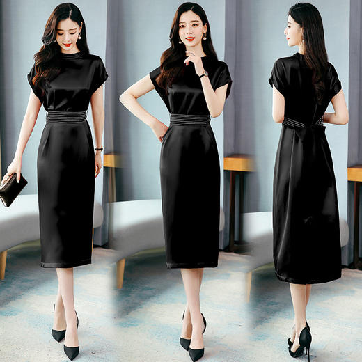 HRFS-WY20159新款时尚优雅气质修身显瘦圆领短袖连衣裙TZF 商品图2