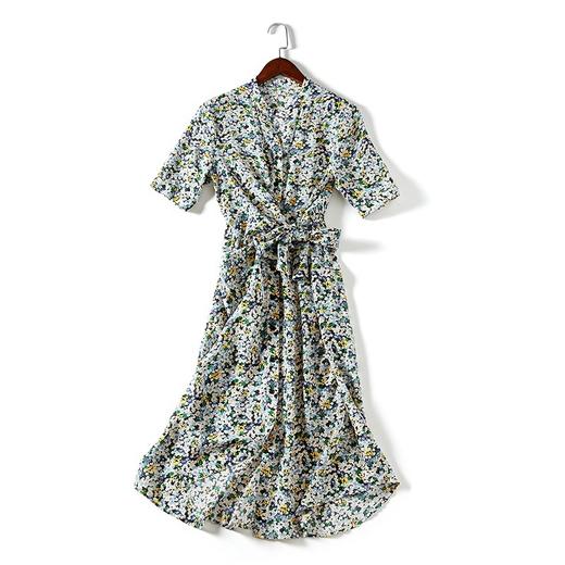 SP-X042107真丝2020夏新款欧美时尚碎花中长款腰带裙 商品图4