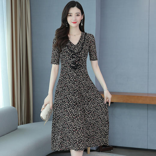 JL-601碎花超仙裙子2020V领气质大摆大码贵妇中长款 商品图2