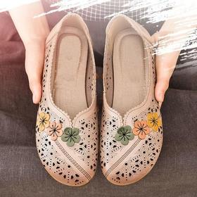 夏季民族风新款防滑软底镂空中老年洞洞鞋